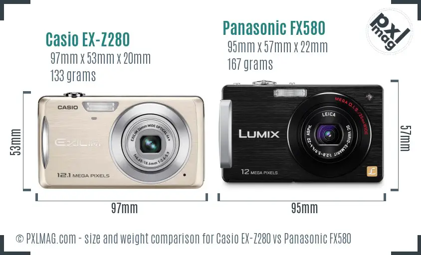 Casio EX-Z280 vs Panasonic FX580 size comparison