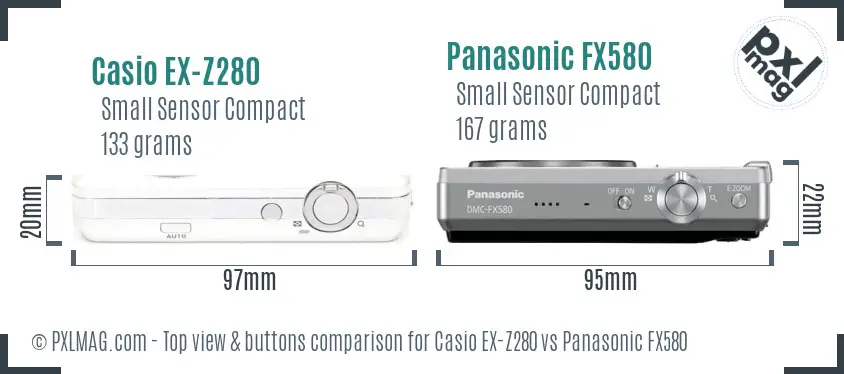 Casio EX-Z280 vs Panasonic FX580 top view buttons comparison