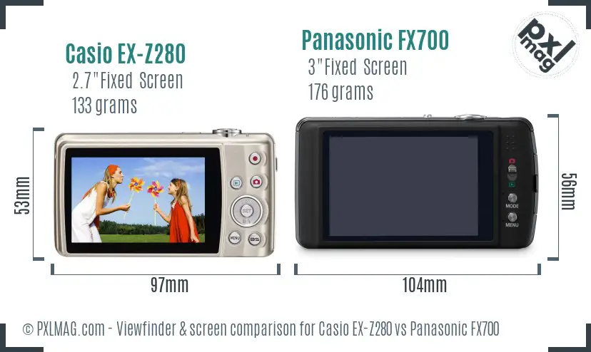 Casio EX-Z280 vs Panasonic FX700 Screen and Viewfinder comparison
