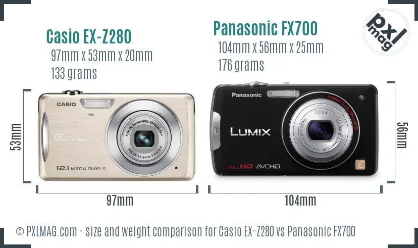 Casio EX-Z280 vs Panasonic FX700 size comparison