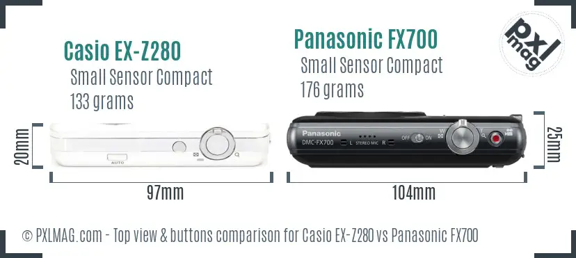 Casio EX-Z280 vs Panasonic FX700 top view buttons comparison