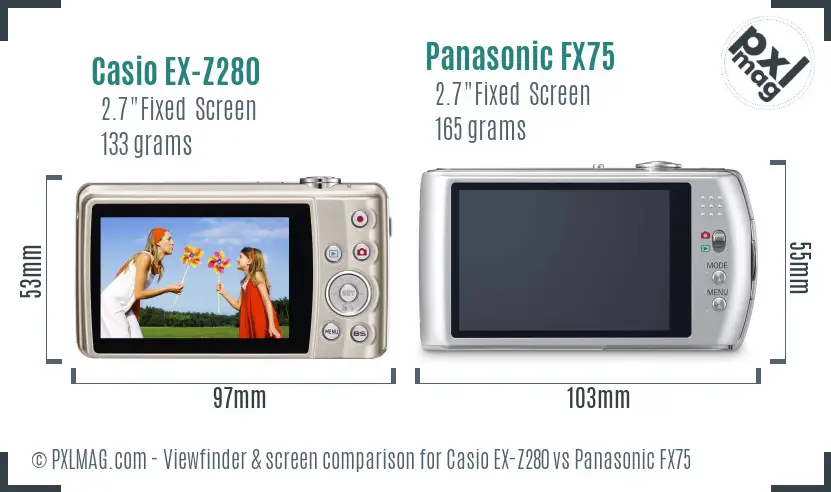 Casio EX-Z280 vs Panasonic FX75 Screen and Viewfinder comparison