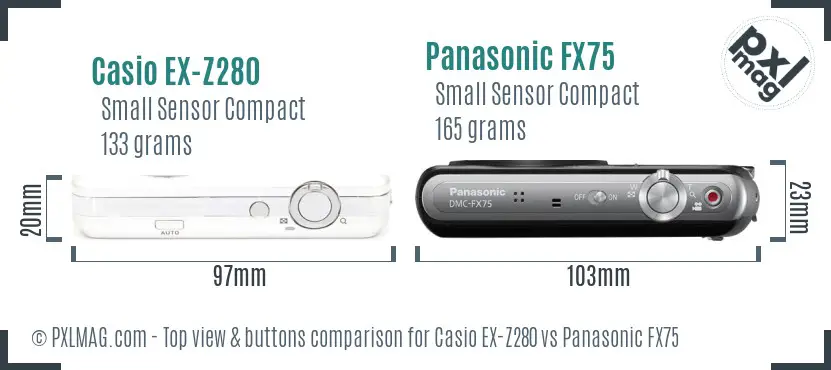 Casio EX-Z280 vs Panasonic FX75 top view buttons comparison