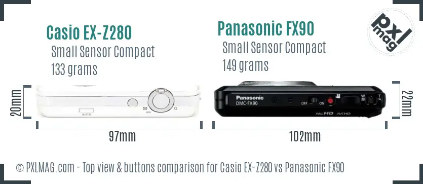 Casio EX-Z280 vs Panasonic FX90 top view buttons comparison