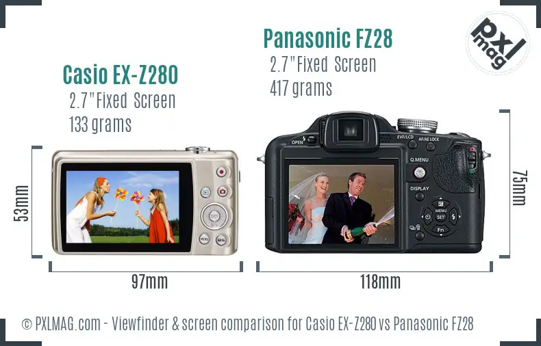 Casio EX-Z280 vs Panasonic FZ28 Screen and Viewfinder comparison Casio EX-Z280 vs Panasonic FZ28 Screen and Viewfinder comparison