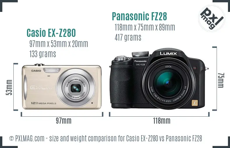 Casio EX-Z280 vs Panasonic FZ28 size comparison Casio EX-Z280 vs Panasonic FZ28 size comparison
