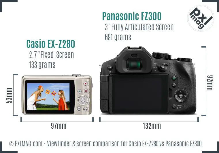 Casio EX-Z280 vs Panasonic FZ300 Screen and Viewfinder comparison