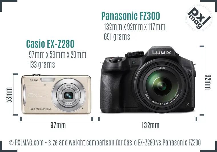 Casio EX-Z280 vs Panasonic FZ300 size comparison