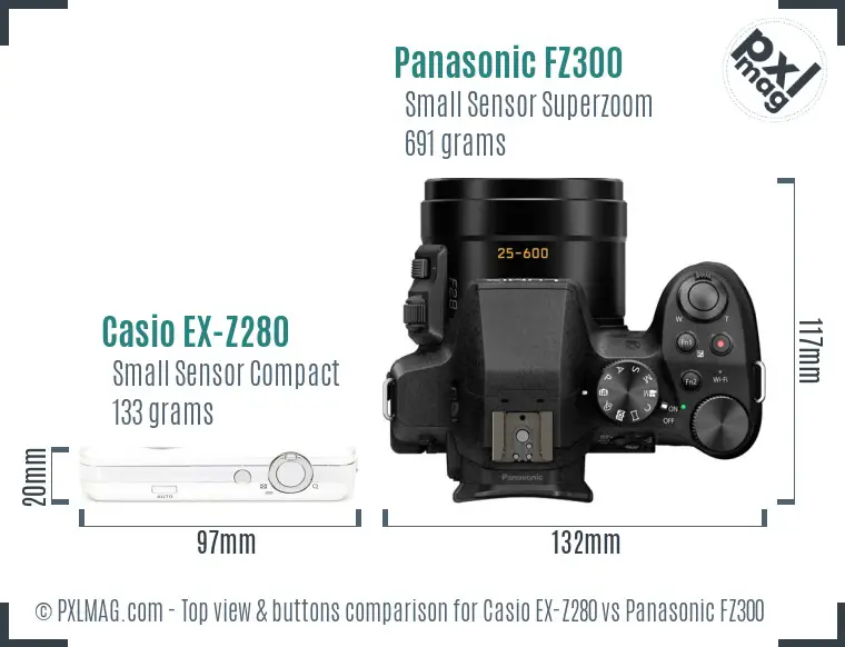 Casio EX-Z280 vs Panasonic FZ300 top view buttons comparison