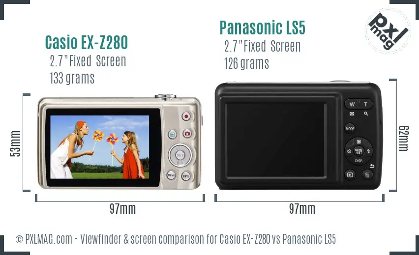 Casio EX-Z280 vs Panasonic LS5 Screen and Viewfinder comparison