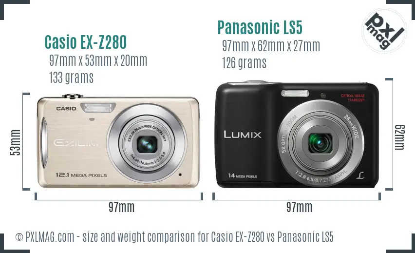Casio EX-Z280 vs Panasonic LS5 size comparison