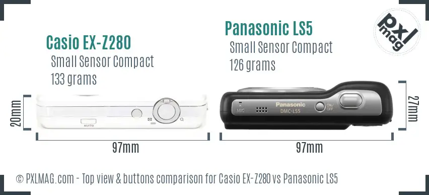 Casio EX-Z280 vs Panasonic LS5 top view buttons comparison