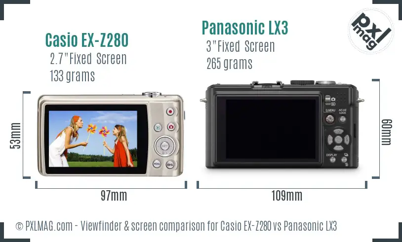 Casio EX-Z280 vs Panasonic LX3 Screen and Viewfinder comparison