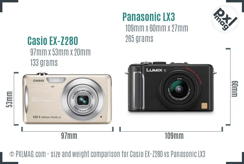 Casio EX-Z280 vs Panasonic LX3 size comparison