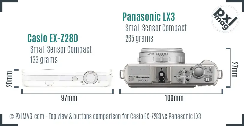 Casio EX-Z280 vs Panasonic LX3 top view buttons comparison