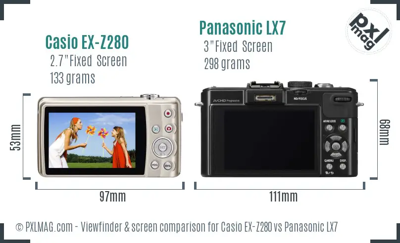 Casio EX-Z280 vs Panasonic LX7 Screen and Viewfinder comparison Casio EX-Z280 vs Panasonic LX7 Screen and Viewfinder comparison