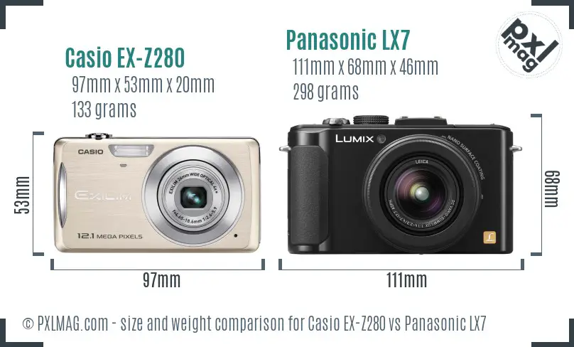 Casio EX-Z280 vs Panasonic LX7 size comparison Casio EX-Z280 vs Panasonic LX7 size comparison
