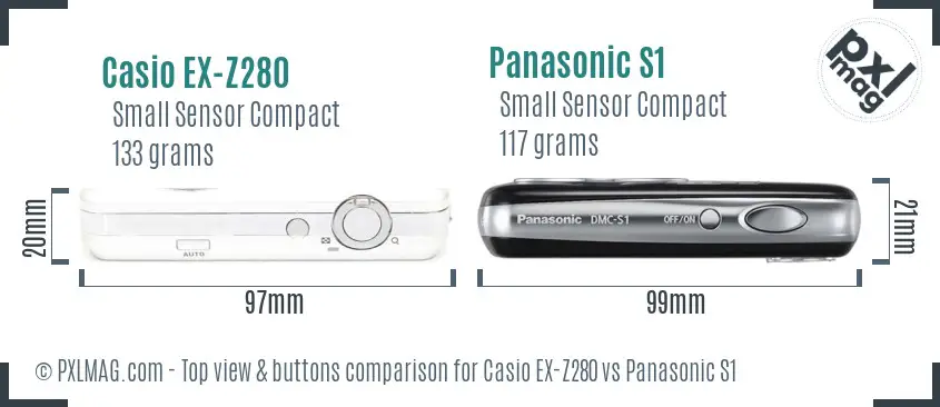 Casio EX-Z280 vs Panasonic S1 top view buttons comparison