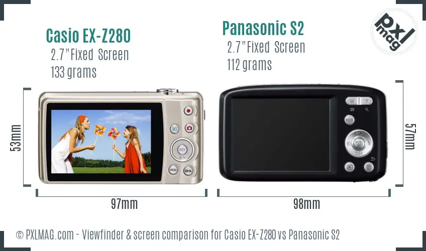 Casio EX-Z280 vs Panasonic S2 Screen and Viewfinder comparison Casio EX-Z280 vs Panasonic S2 Screen and Viewfinder comparison