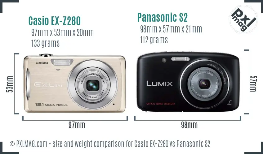 Casio EX-Z280 vs Panasonic S2 size comparison Casio EX-Z280 vs Panasonic S2 size comparison