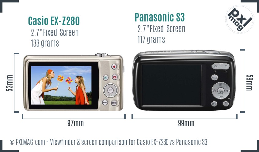 Casio EX-Z280 vs Panasonic S3 Screen and Viewfinder comparison