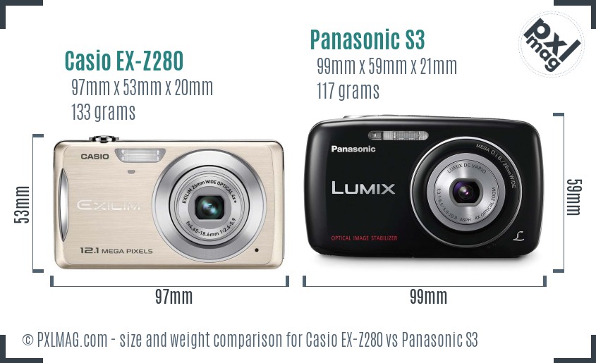 Casio EX-Z280 vs Panasonic S3 size comparison
