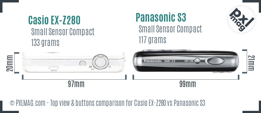 Casio EX-Z280 vs Panasonic S3 top view buttons comparison
