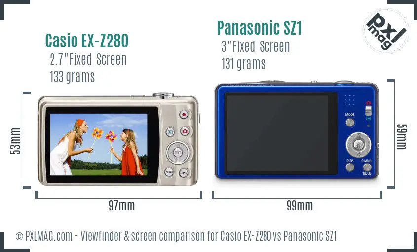Casio EX-Z280 vs Panasonic SZ1 Screen and Viewfinder comparison