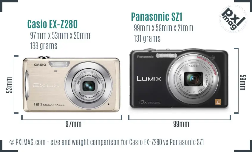 Casio EX-Z280 vs Panasonic SZ1 size comparison