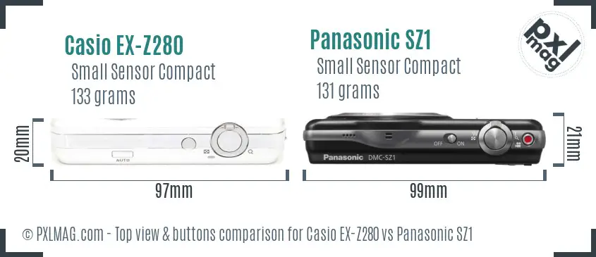 Casio EX-Z280 vs Panasonic SZ1 top view buttons comparison
