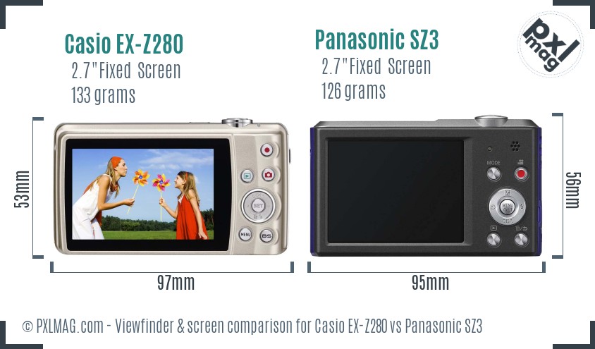 Casio EX-Z280 vs Panasonic SZ3 Screen and Viewfinder comparison