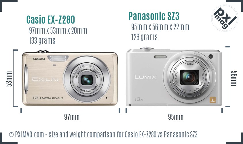 Casio EX-Z280 vs Panasonic SZ3 size comparison