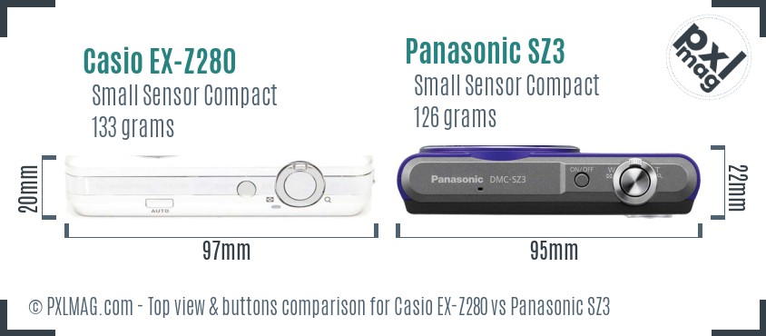 Casio EX-Z280 vs Panasonic SZ3 top view buttons comparison