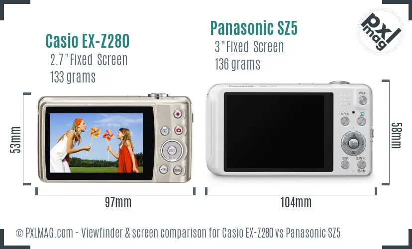 Casio EX-Z280 vs Panasonic SZ5 Screen and Viewfinder comparison