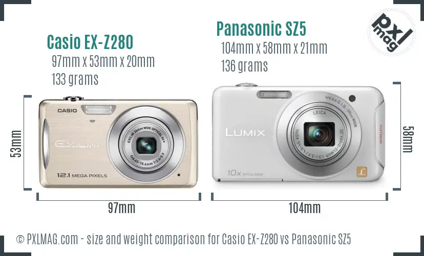 Casio EX-Z280 vs Panasonic SZ5 size comparison