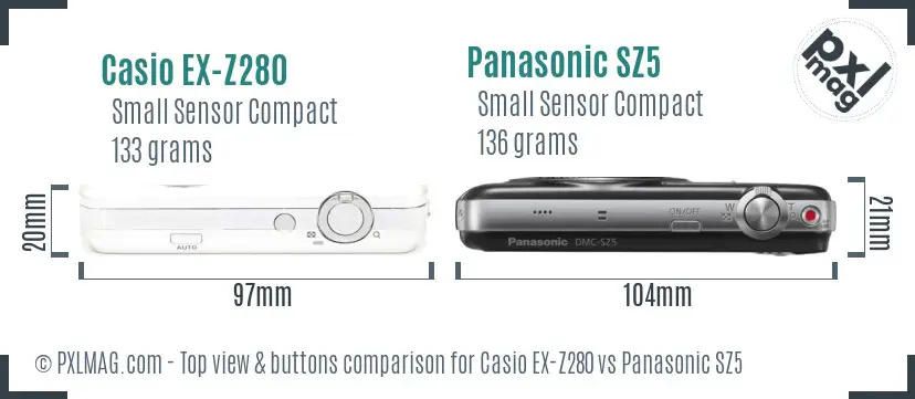 Casio EX-Z280 vs Panasonic SZ5 top view buttons comparison