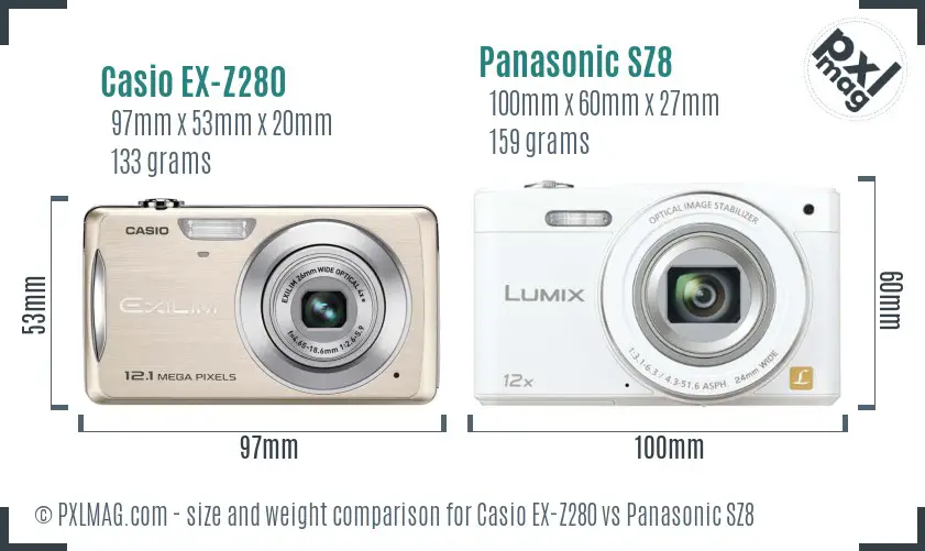 Casio EX-Z280 vs Panasonic SZ8 size comparison