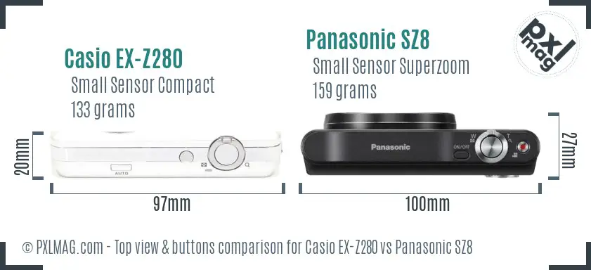Casio EX-Z280 vs Panasonic SZ8 top view buttons comparison