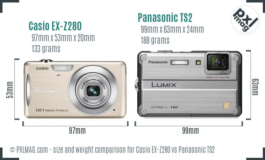 Casio EX-Z280 vs Panasonic TS2 size comparison Casio EX-Z280 vs Panasonic TS2 size comparison