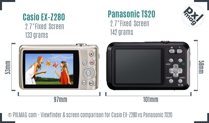 Casio EX-Z280 vs Panasonic TS20 Screen and Viewfinder comparison