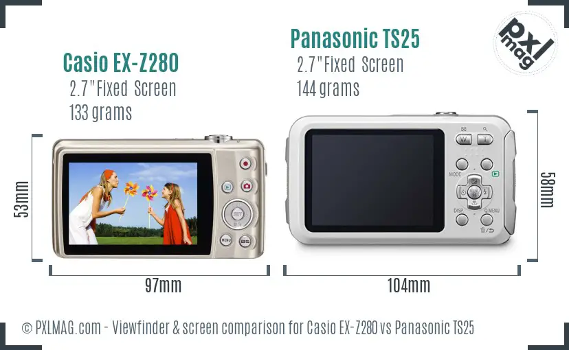 Casio EX-Z280 vs Panasonic TS25 Screen and Viewfinder comparison