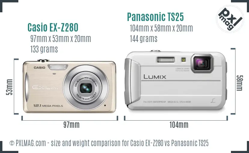 Casio EX-Z280 vs Panasonic TS25 size comparison