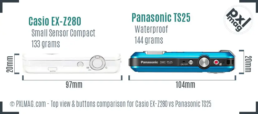 Casio EX-Z280 vs Panasonic TS25 top view buttons comparison