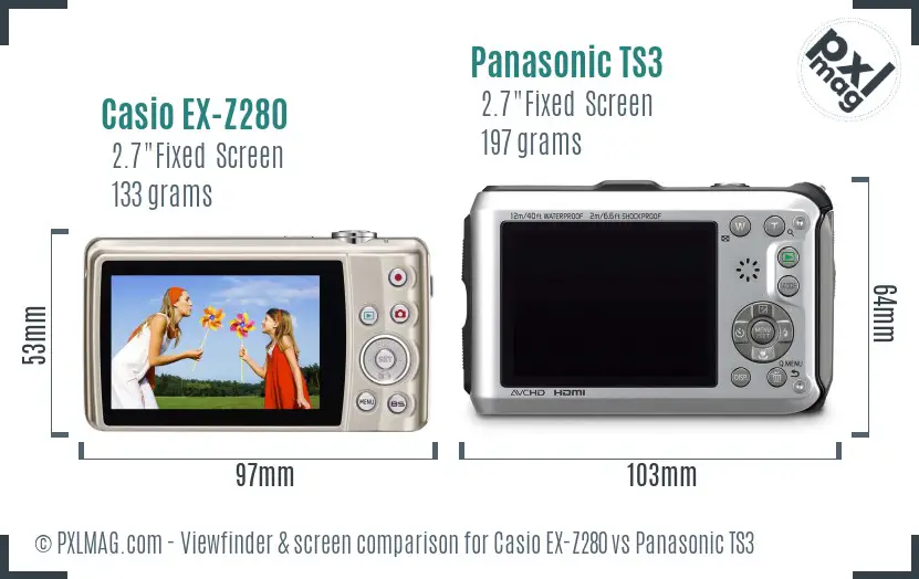 Casio EX-Z280 vs Panasonic TS3 Screen and Viewfinder comparison