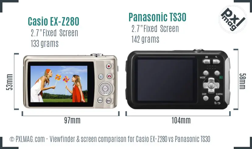 Casio EX-Z280 vs Panasonic TS30 Screen and Viewfinder comparison