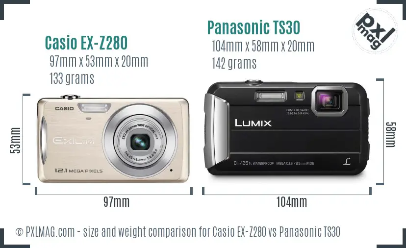 Casio EX-Z280 vs Panasonic TS30 size comparison