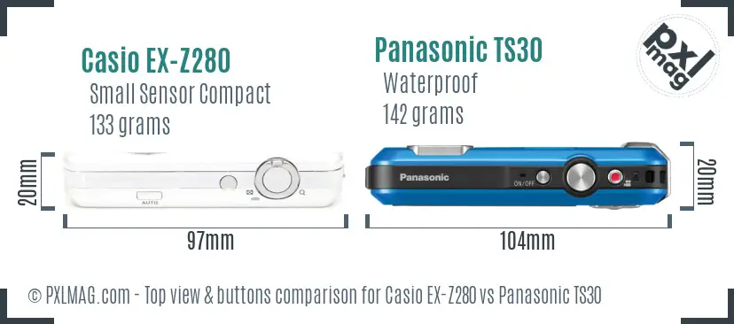 Casio EX-Z280 vs Panasonic TS30 top view buttons comparison