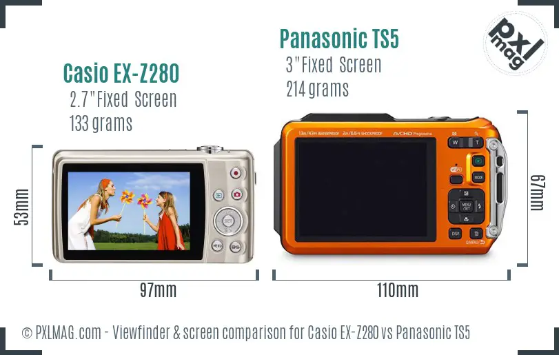 Casio EX-Z280 vs Panasonic TS5 Screen and Viewfinder comparison