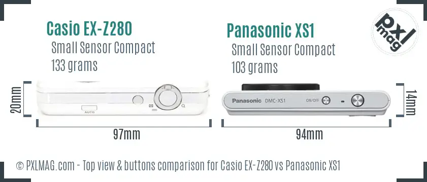 Casio EX-Z280 vs Panasonic XS1 top view buttons comparison