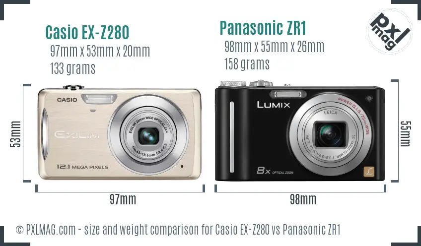 Casio EX-Z280 vs Panasonic ZR1 size comparison Casio EX-Z280 vs Panasonic ZR1 size comparison